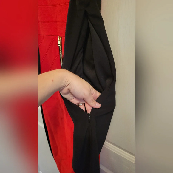 Joseph Ribkoff Red and Black Bodycon Knee Length Dress - Picture 3 of 6